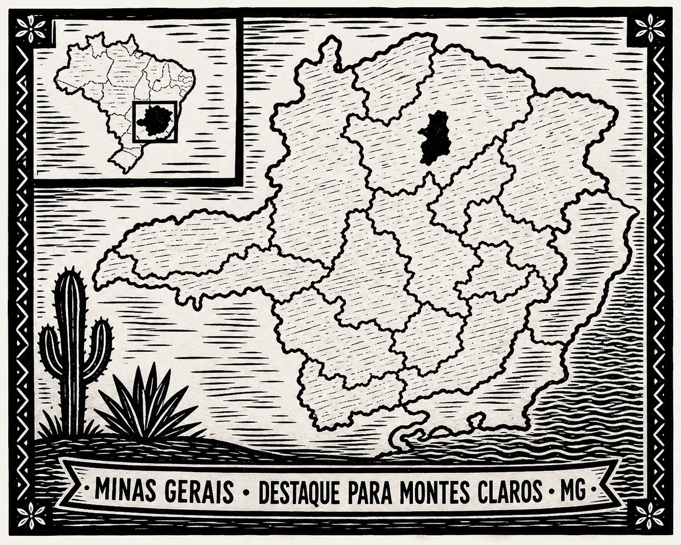 Map of Minas Gerais with Montes Claros highlighted